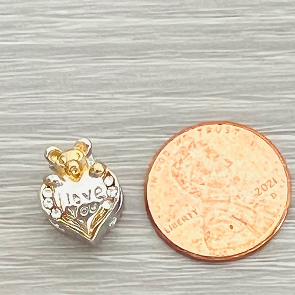 Silver & Gold plated paved crystal I LOVE YOU teddy bear bracelet charm - Picture 5 of 5
